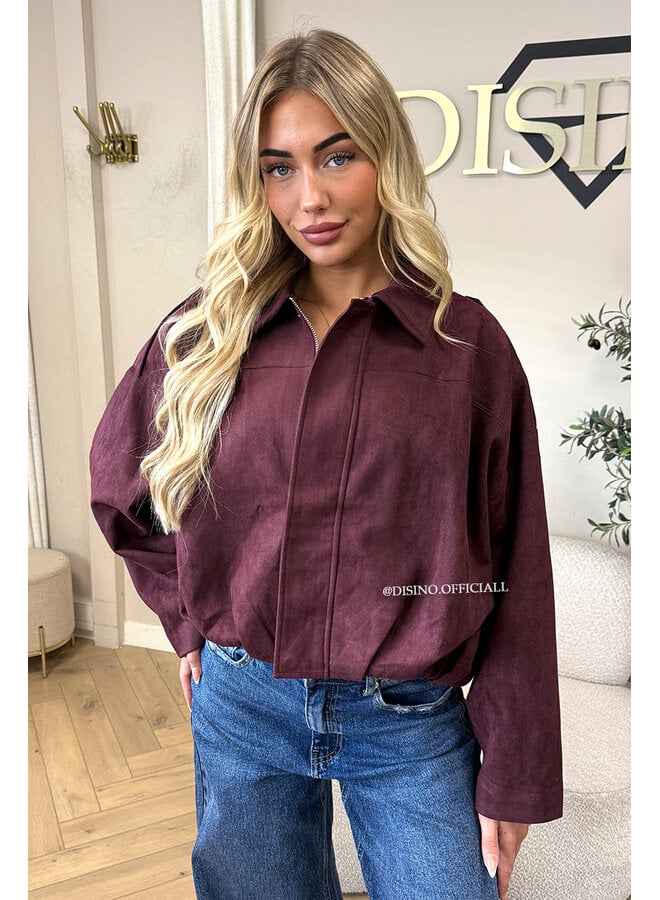BURGUNDY - 'SABINE JACKET' - SUEDE BOMBER JACKET