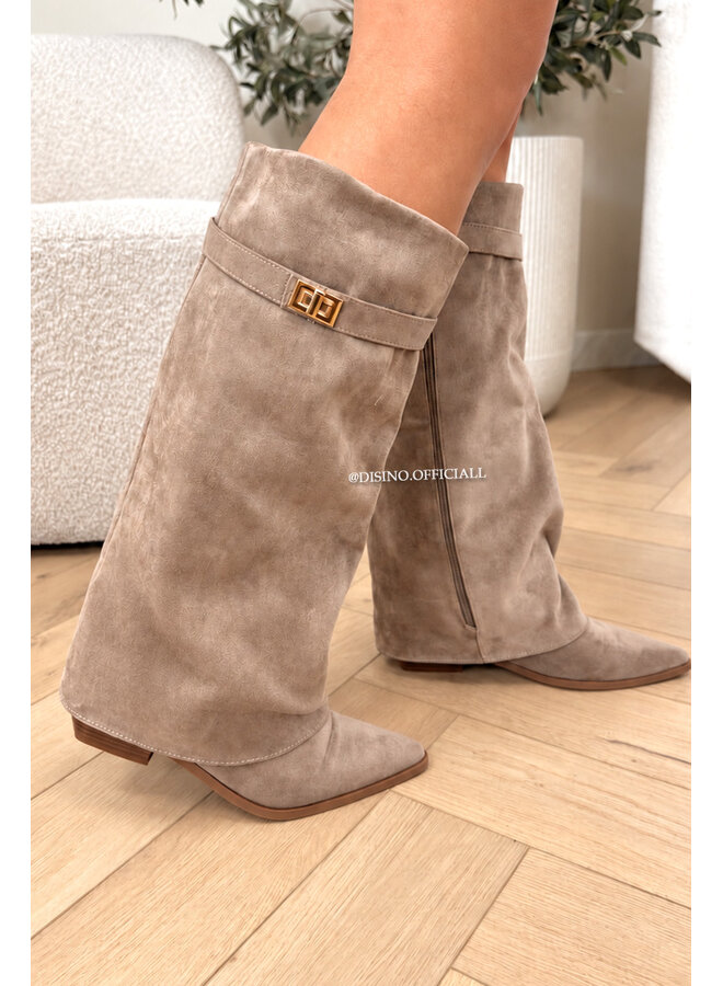 KHAKI - 'SUEDE STEFFI BOOTS' - VIRAL SHORT SHARK BOOTS