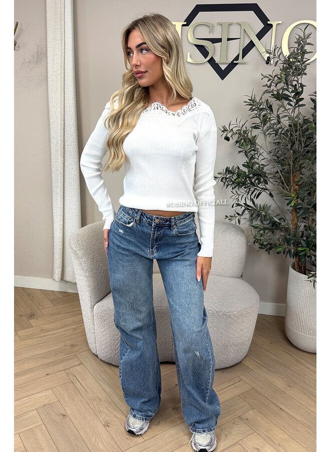 WHITE - 'FIFI TOP' - LONGSLEEVE LACE DETAIL OFF SHOULDER TOP