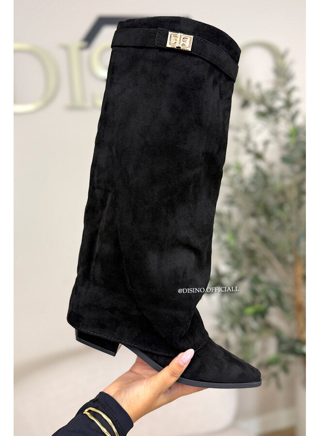 BLACK - 'SUEDE STEFFI BOOTS' - VIRAL SHORT SHARK BOOTS