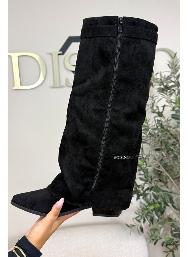 BLACK - 'SUEDE STEFFI BOOTS' - VIRAL SHORT SHARK BOOTS