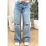 DARK BLUE – ‘BILBAO JEANS’ – RIPPED KNEE FOLDED WAISTBAND WIDE LEG JEANS