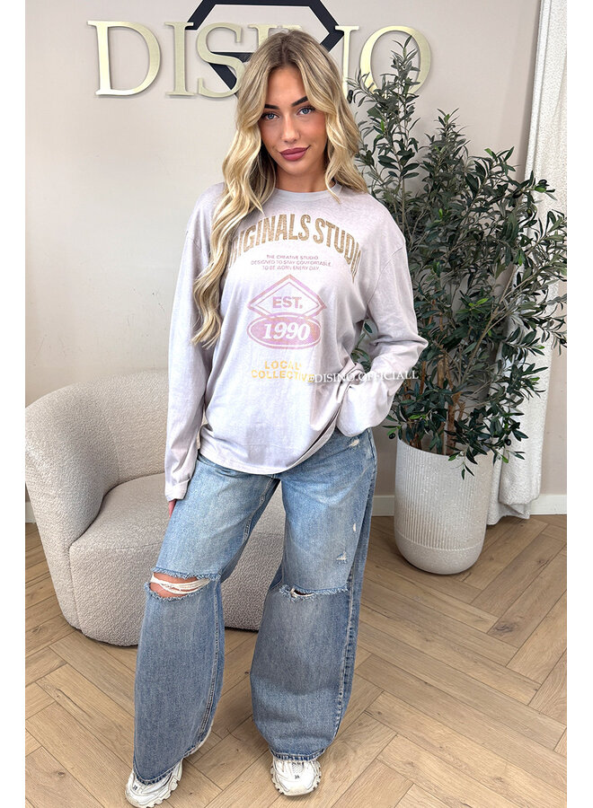 DARK BLUE – ‘BILBAO JEANS’ – RIPPED KNEE FOLDED WAISTBAND WIDE LEG JEANS