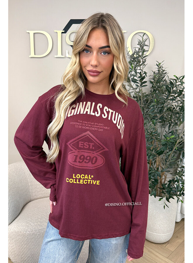 BURGUNDY - 'HAILEY LONGSLEEVE' - OVERSIZED ORIGINALS STUDIO LONGSLEEVE TOP