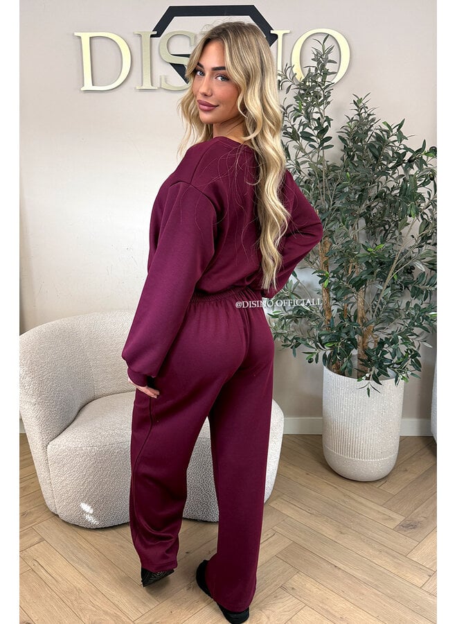 BURGUNDY - 'ALBA SET' - OVERSIZED CROPPED SWEATER + PANTS TWO PIECE SET