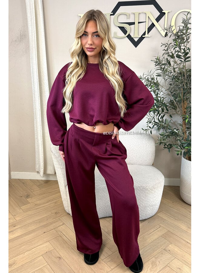 BURGUNDY - 'ALBA SET' - OVERSIZED CROPPED SWEATER + PANTS TWO PIECE SET