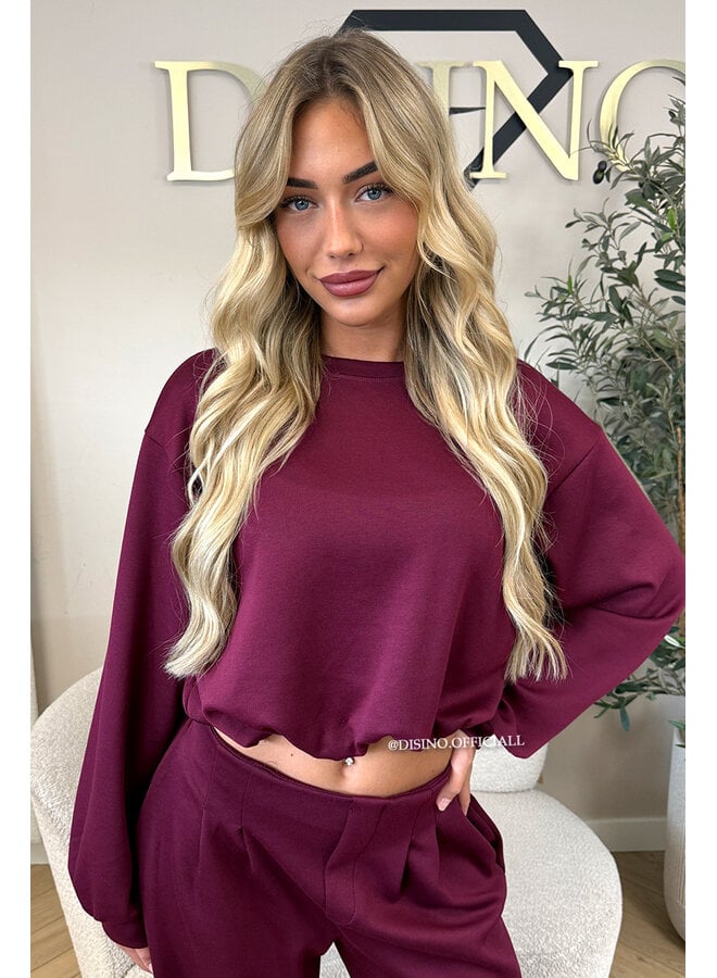 BURGUNDY - 'ALBA SET' - OVERSIZED CROPPED SWEATER + PANTS TWO PIECE SET