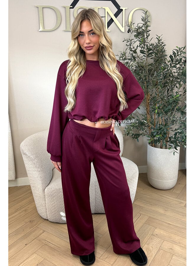 BURGUNDY - 'ALBA SET' - OVERSIZED CROPPED SWEATER + PANTS TWO PIECE SET