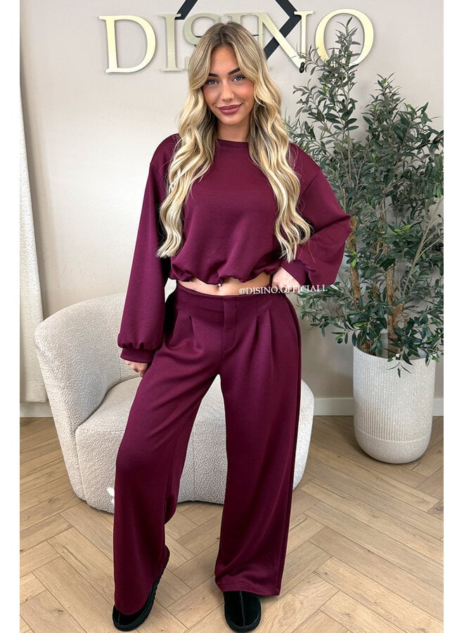 BURGUNDY - 'ALBA SET' - OVERSIZED CROPPED SWEATER + PANTS TWO PIECE SET