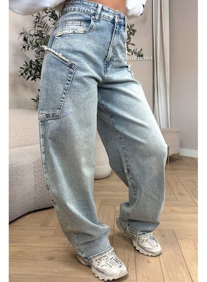 DIRTY LIGHT BLUE - 'BALLOON CARGO JEANS' - STRETCH VIRAL BALLOON LEG JEANS
