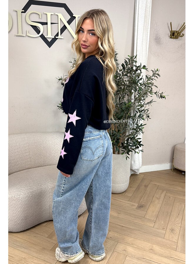 NAVY/PINK - 'CALIFORNIA HUSTLER' - OVERSIZED LONGSLEEVE TOP