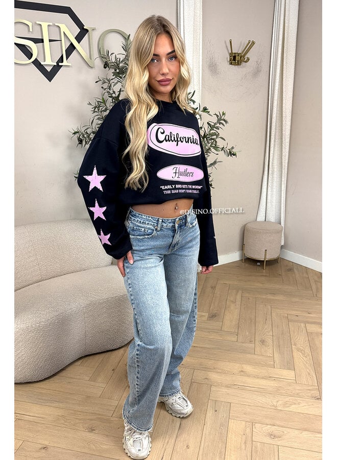NAVY/PINK - 'CALIFORNIA HUSTLER' - OVERSIZED LONGSLEEVE TOP