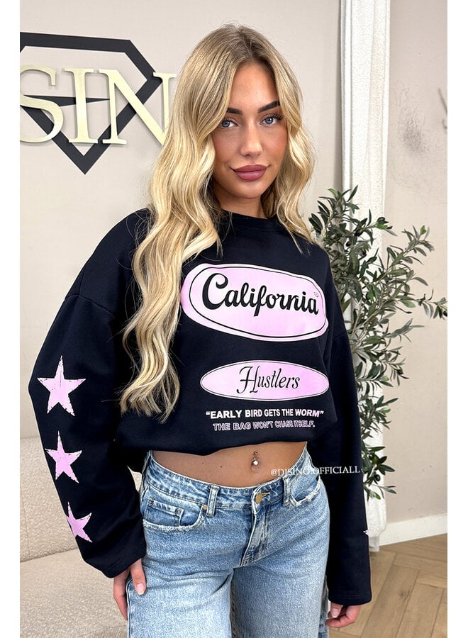 NAVY/PINK - 'CALIFORNIA HUSTLER' - OVERSIZED LONGSLEEVE TOP