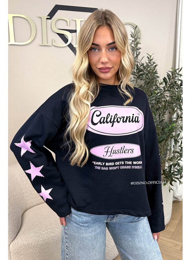 NAVY/PINK - 'CALIFORNIA HUSTLER' - OVERSIZED LONGSLEEVE TOP