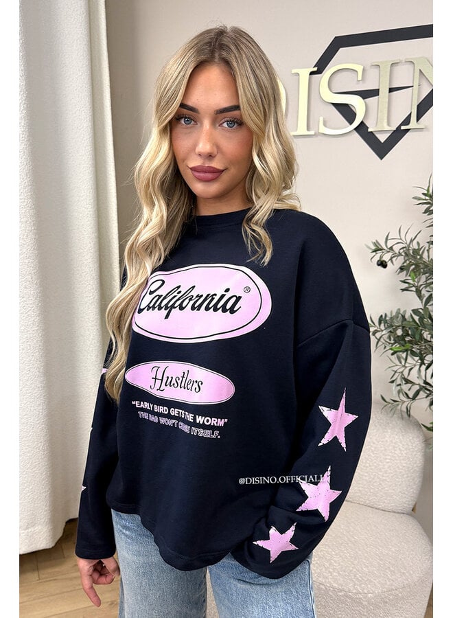 NAVY/PINK - 'CALIFORNIA HUSTLER' - OVERSIZED LONGSLEEVE TOP