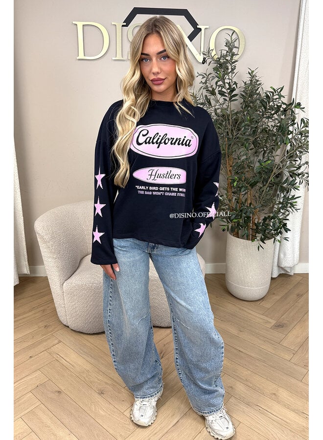 NAVY/PINK - 'CALIFORNIA HUSTLER' - OVERSIZED LONGSLEEVE TOP