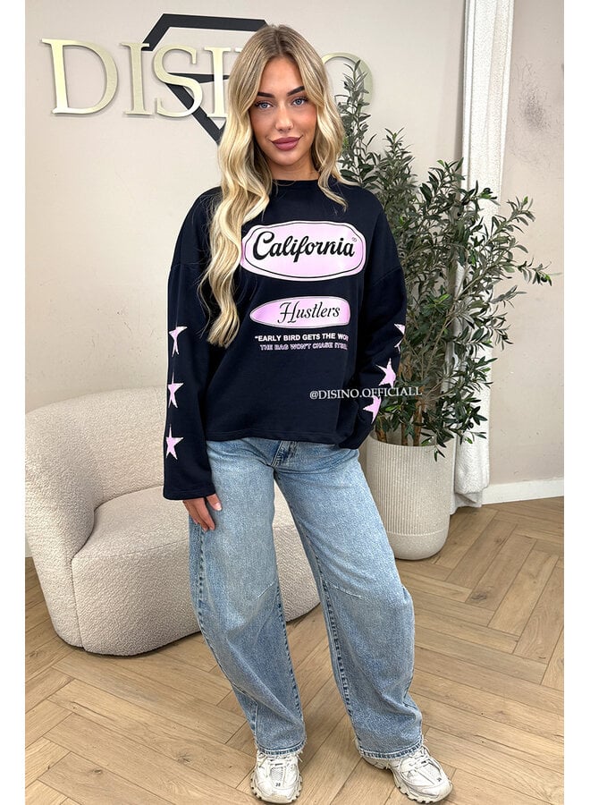 NAVY/PINK - 'CALIFORNIA HUSTLER' - OVERSIZED LONGSLEEVE TOP
