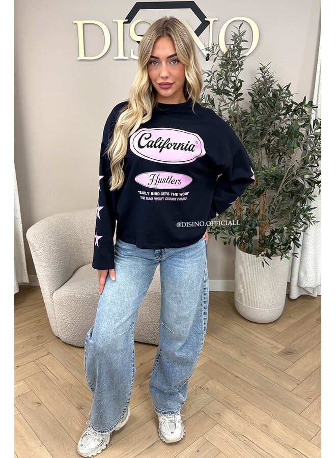 NAVY/PINK - 'CALIFORNIA HUSTLER' - OVERSIZED LONGSLEEVE TOP