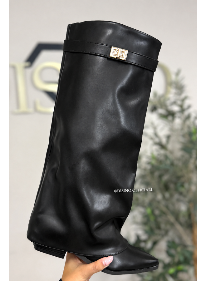 BLACK - 'LEATHER STEFFI BOOTS' - VIRAL SHORT SHARK BOOTS