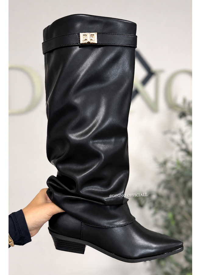 BLACK - 'LEATHER STEFFI BOOTS' - VIRAL SHORT SHARK BOOTS