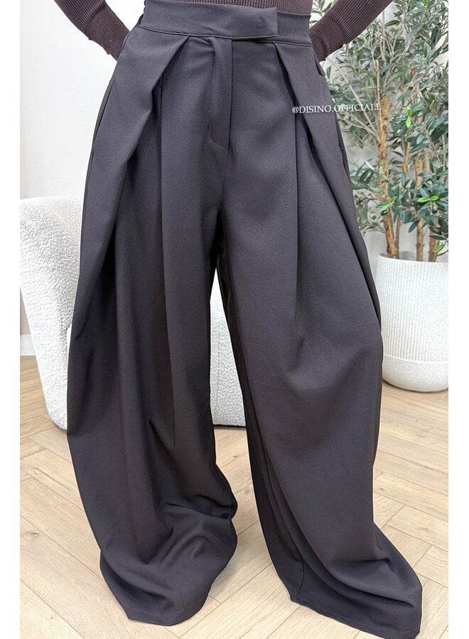 CHOCO - 'AVELINE PANTS' - HIGH WAIST PALAZZO PLEATED WIDE LEG PANTALON