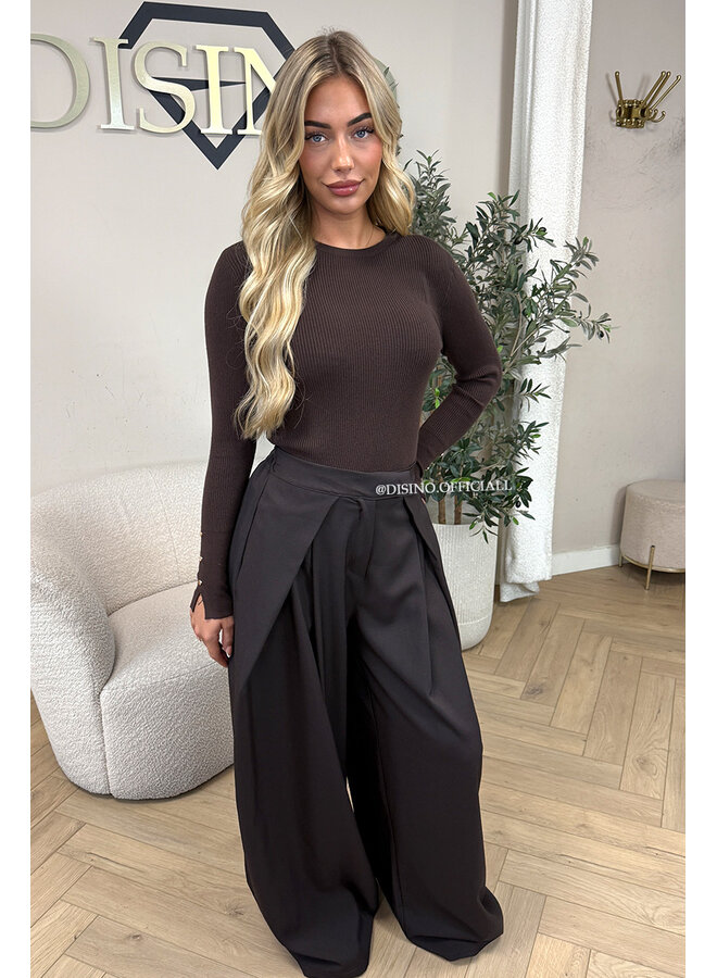 CHOCO - 'AVELINE PANTS' - HIGH WAIST PALAZZO PLEATED WIDE LEG PANTALON