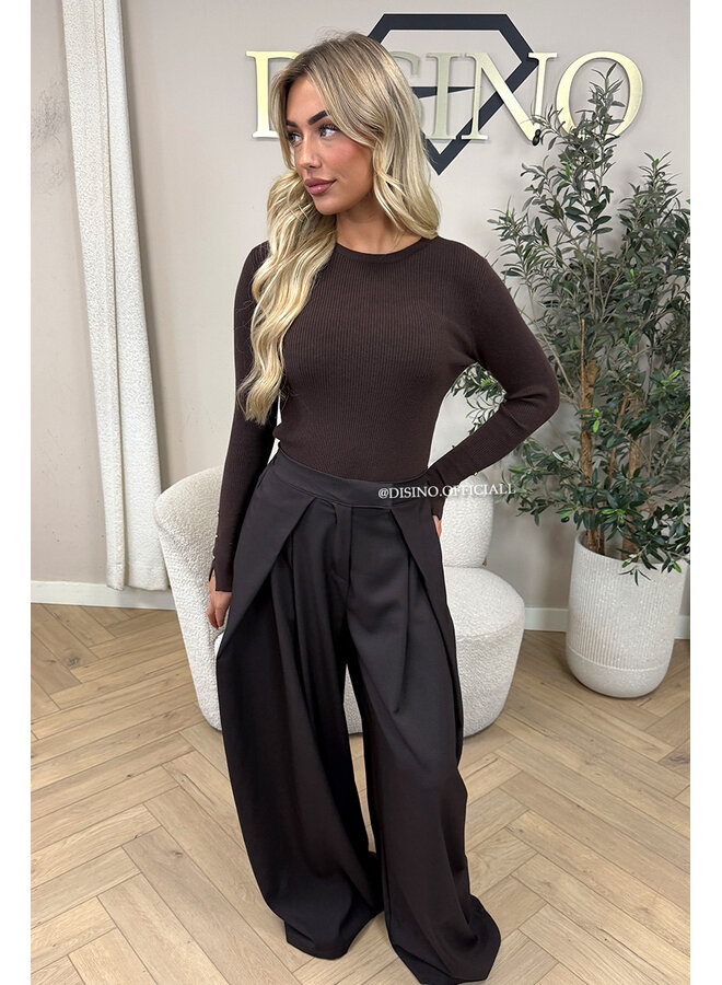 CHOCO - 'AVELINE PANTS' - HIGH WAIST PALAZZO PLEATED WIDE LEG PANTALON