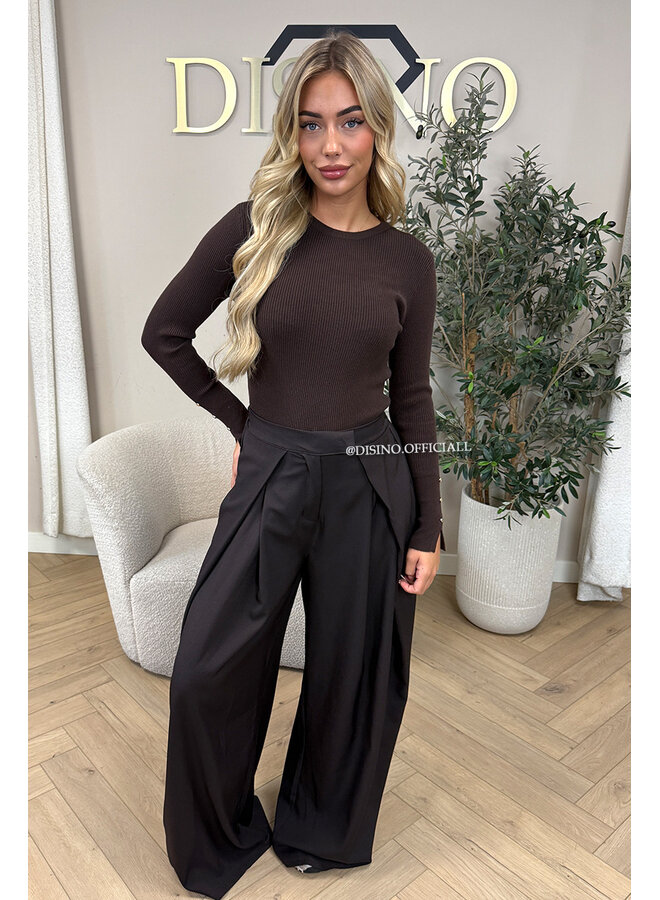 CHOCO - 'AVELINE PANTS' - HIGH WAIST PALAZZO PLEATED WIDE LEG PANTALON