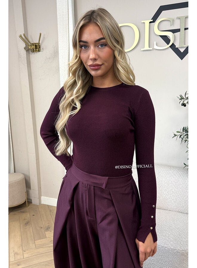 BURGUNDY - 'LIZA TOP' - PREMIUM SOFT GOLD BUTTON SLEEVE TOP