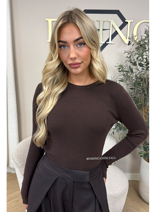 CHOCO - 'LIZA TOP' - PREMIUM SOFT GOLD BUTTON SLEEVE TOP