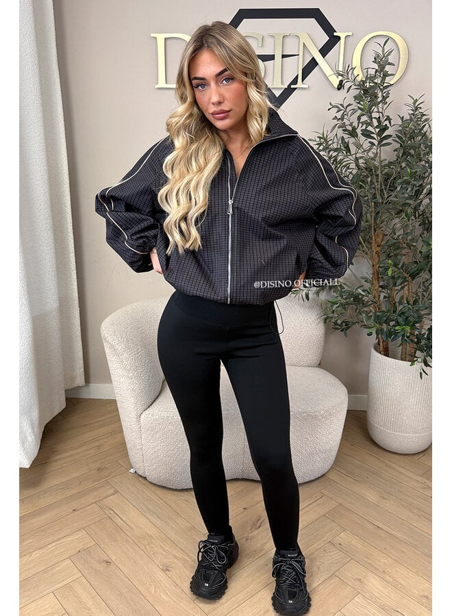 BLACK – ‘SORENZA JACKET’ – PREMIUM QUALITY CHECKED WINDBREAKER JACKET