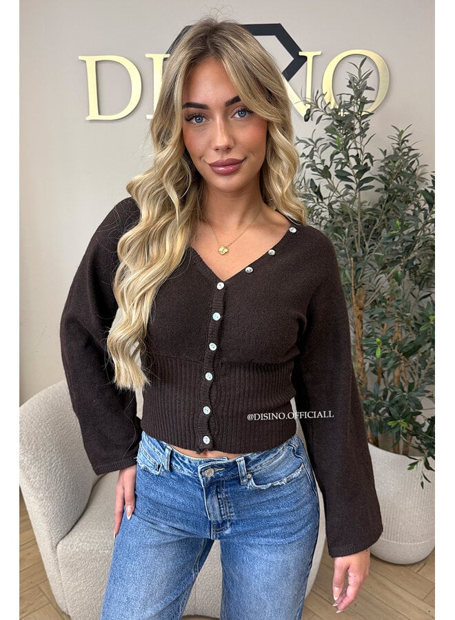 CHOCO – ‘ELVIRE CARDIGAN’ – STATEMENT BUTTON WAISTED FLARED SLEEVE KNIT