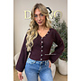 BURGUNDY – ‘ELVIRE CARDIGAN’ – STATEMENT BUTTON WAISTED FLARED SLEEVE KNIT