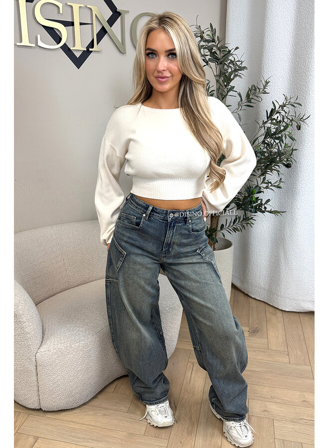 ECRU - 'ILAYDA KNIT' - LONGSLEEVE CROPPED BELL SLEEVE KNIT TOP
