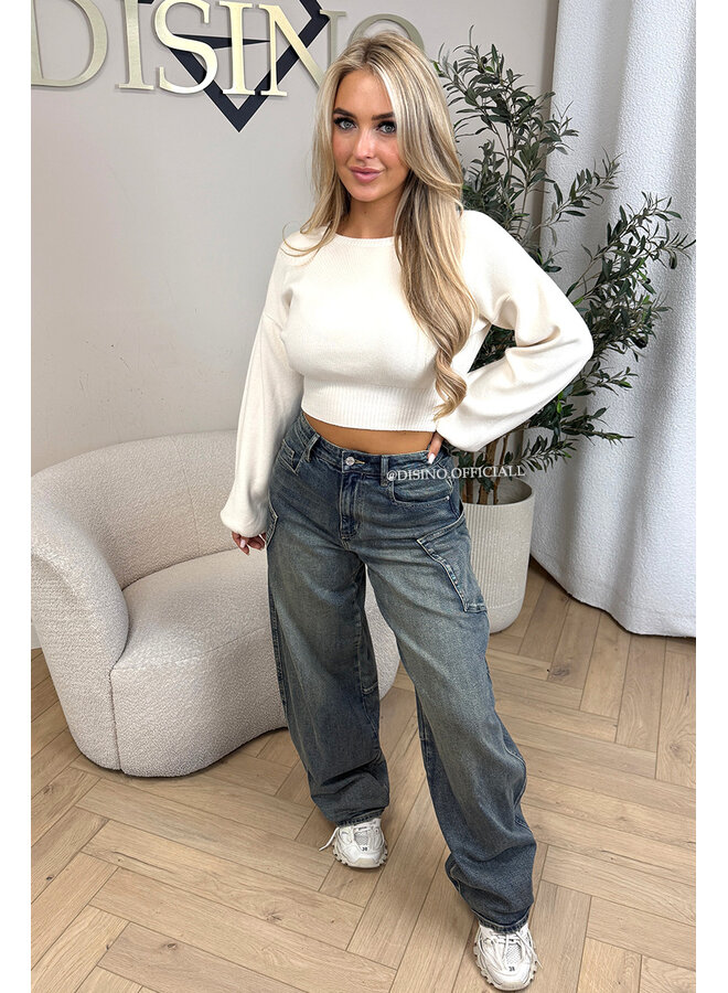 ECRU - 'ILAYDA KNIT' - LONGSLEEVE CROPPED BELL SLEEVE KNIT TOP