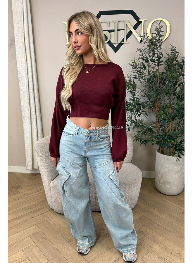 BURGUNDY - 'ILAYDA KNIT' - CROPPED BELL SLEEVE KNIT