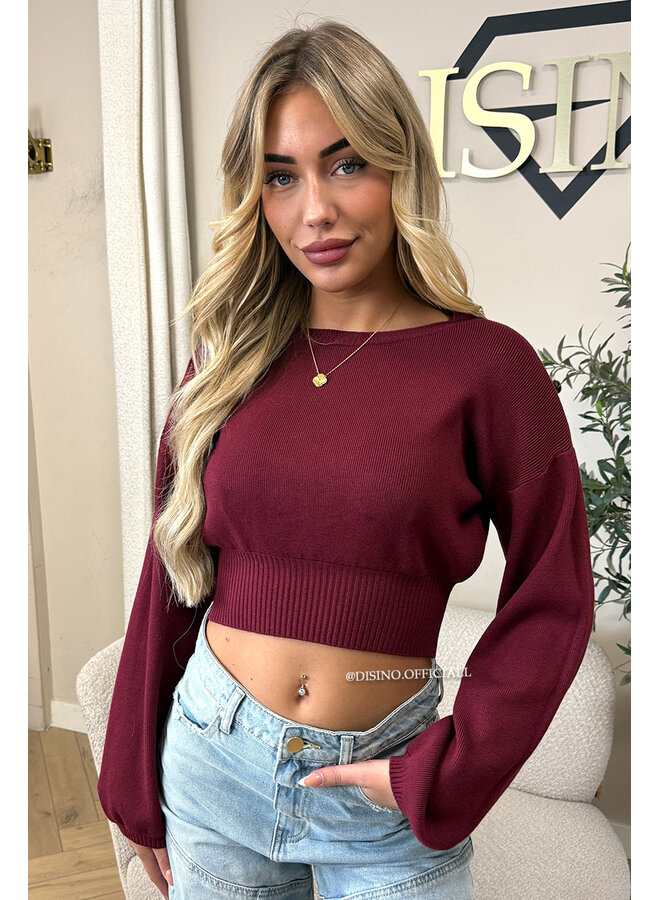 BURGUNDY - 'ILAYDA KNIT' - CROPPED BELL SLEEVE KNIT