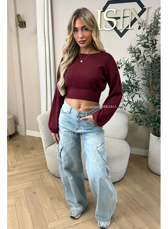 BURGUNDY - 'ILAYDA KNIT' - CROPPED BELL SLEEVE KNIT