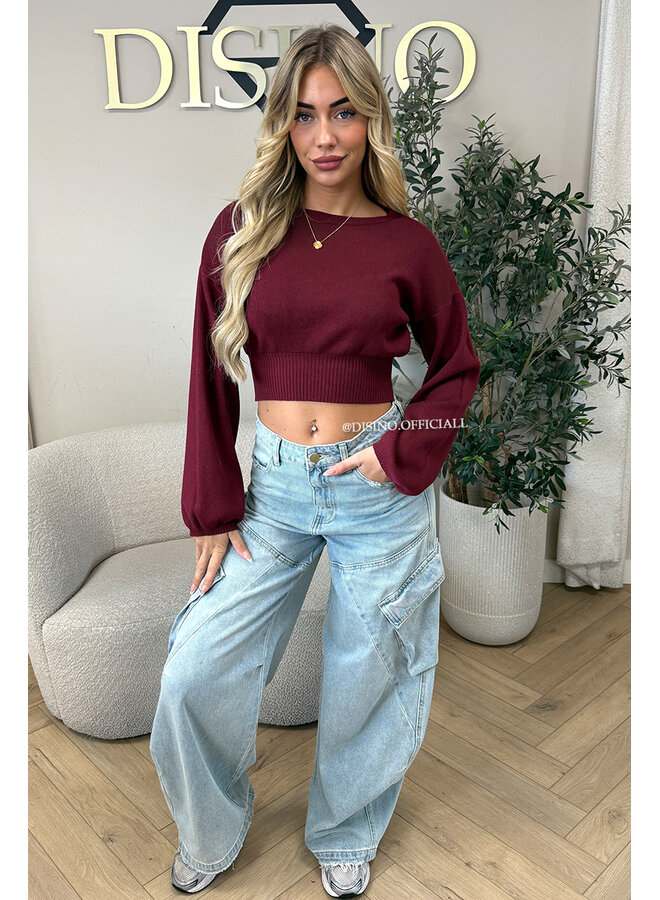 BURGUNDY - 'ILAYDA KNIT' - CROPPED BELL SLEEVE KNIT