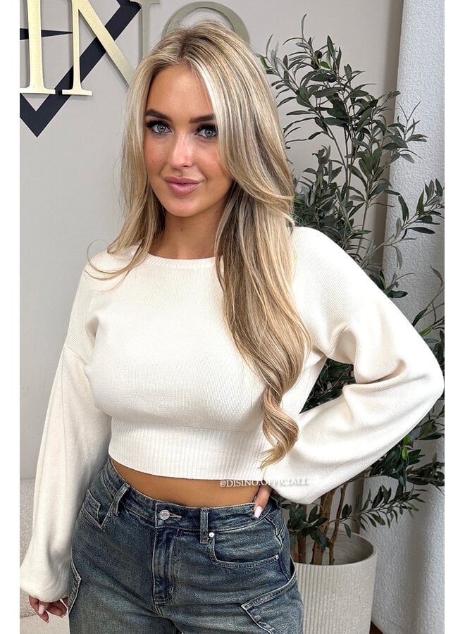 ECRU - 'ILAYDA KNIT' - LONGSLEEVE CROPPED BELL SLEEVE KNIT TOP
