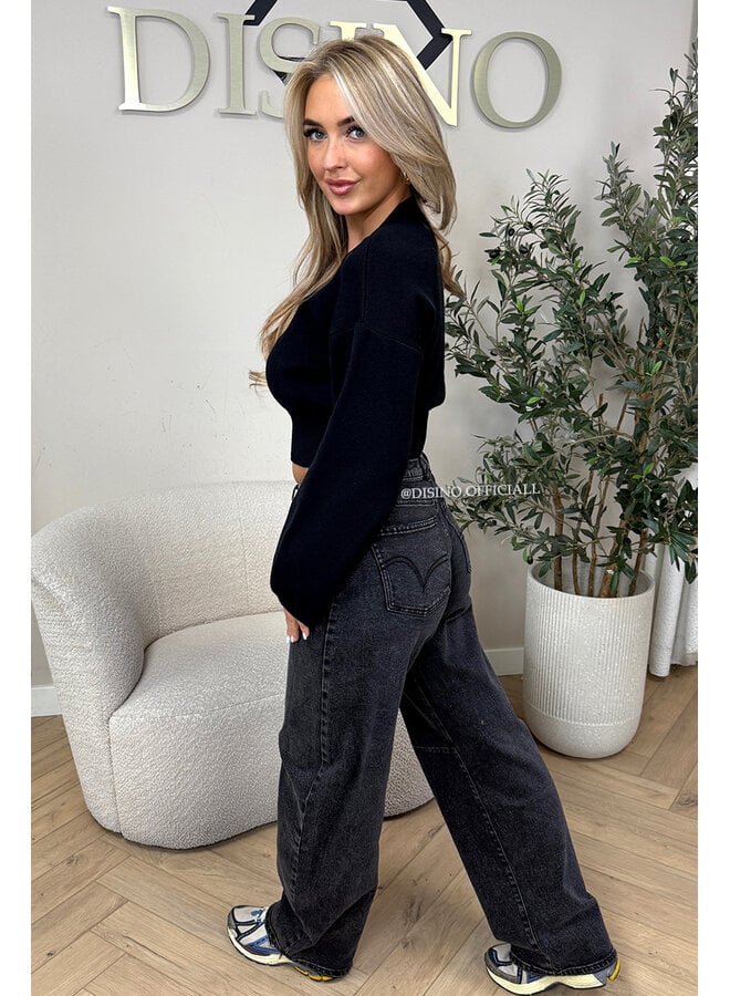 BLACK - 'WALES JEANS' - STRETCH VIRAL BALLOON LEG JEANS