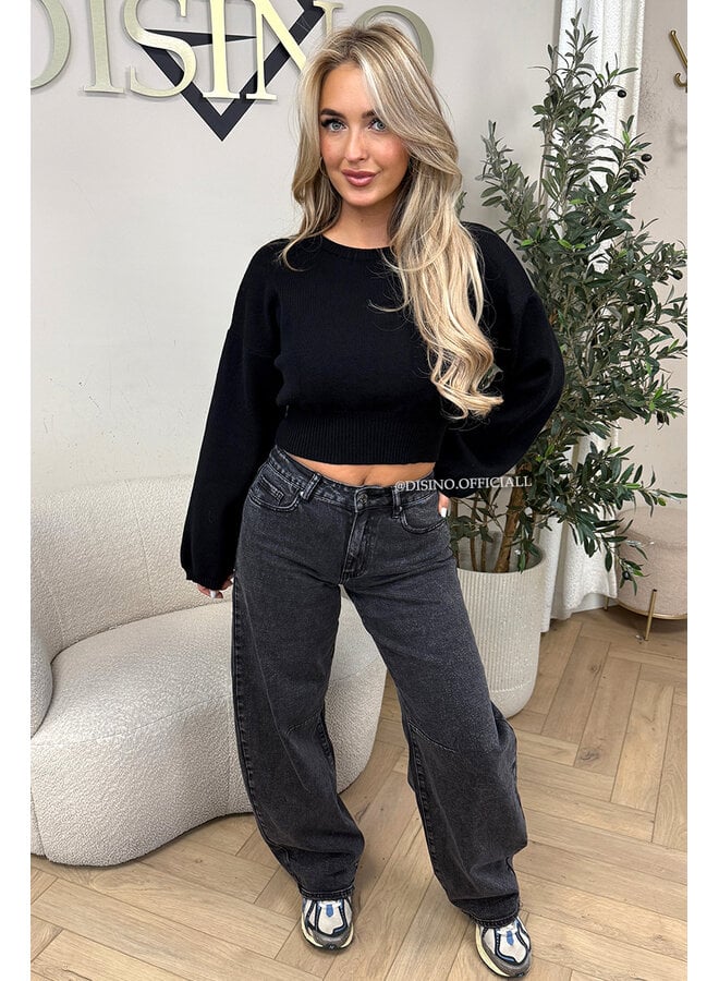 BLACK - 'WALES JEANS' - STRETCH VIRAL BALLOON LEG JEANS