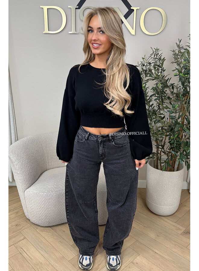 BLACK - 'WALES JEANS' - STRETCH VIRAL BALLOON LEG JEANS