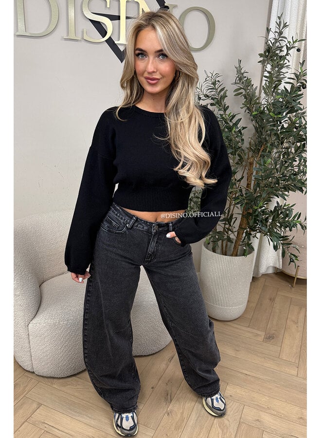 BLACK - 'WALES JEANS' - STRETCH VIRAL BALLOON LEG JEANS