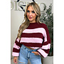 BORDEAUX/PINK - 'SOPHIA STRIPED KNIT' - OVERSIZED PREMIUM QUALITY BELL SLEEVE KNIT
