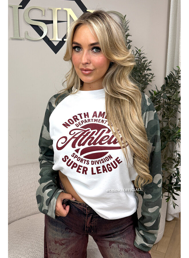 BURGUNDY - 'ATHLETIC LEAGUE' - OVERSIZED CAMO SLEEVES LONGSLEEVE SWEATER