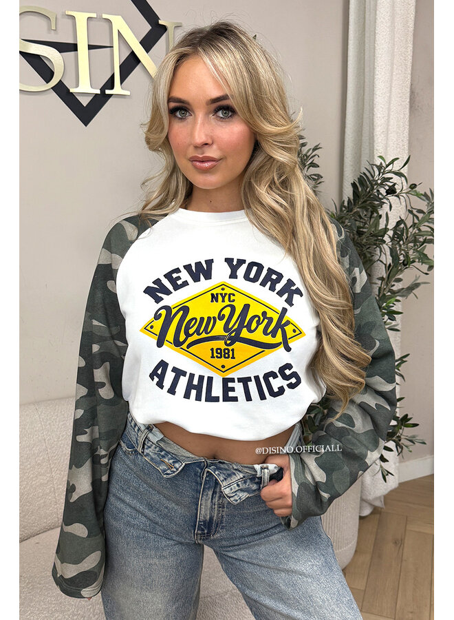 YELLOW - 'NEW YORK ATHLETICS' - OVERSIZED CAMO SLEEVES LONGSLEEVE SWEATER