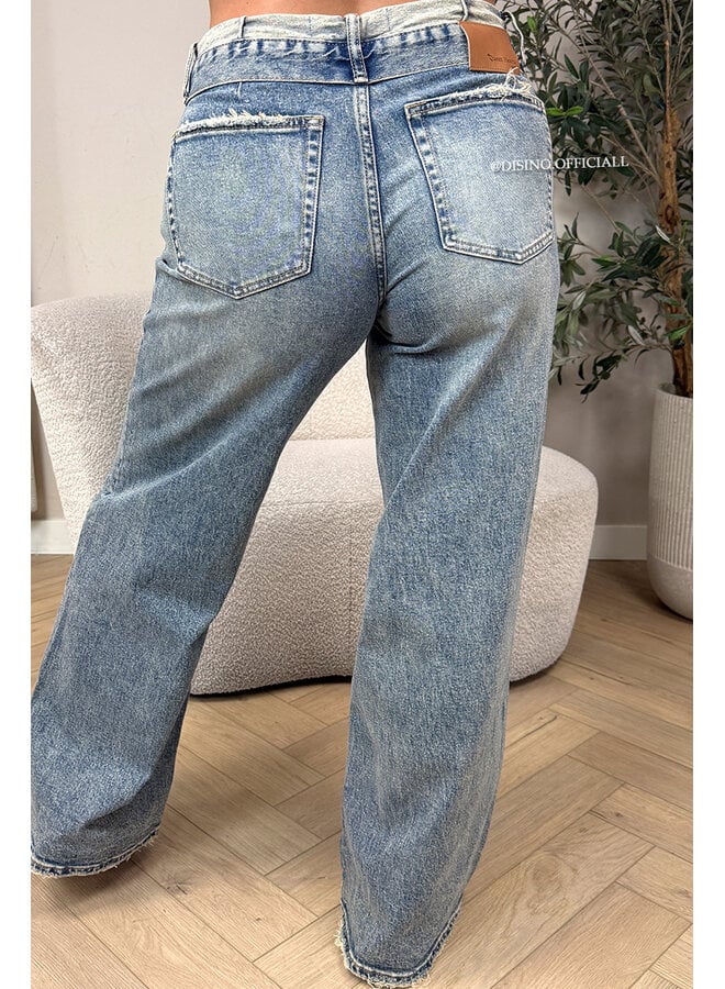 DARK WASHED - 'BELLAGIO JEANS' - FOLDED WAISTBAND WIDE LEG JEANS