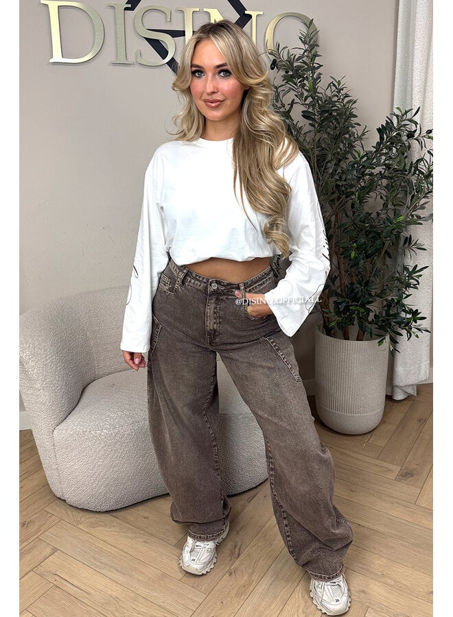 WASHED TAUPE - 'BALLOON CARGO JEANS' - STRETCH VIRAL BALLOON LEG JEANS