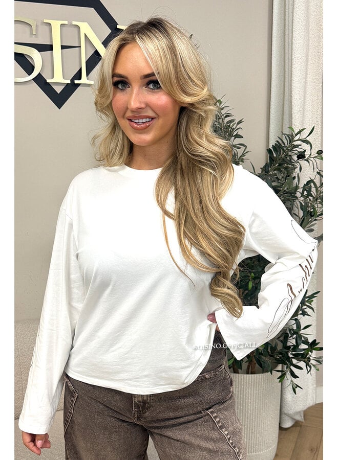 WHITE - 'SIGNATURE LONGSLEEVE' - PRINTED SLEEVES LONGSLEEVE TOP